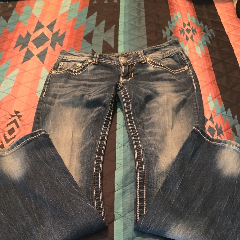 Miss Me Blue Boot Cut Jeans with Distinctive Stitching